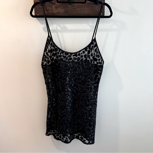 Vintage Valentino Intimo Sheer Black Metallic Leopard Print Lingerie Slip Large - Picture 1 of 6